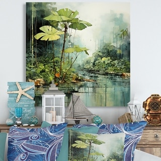 Designart "Tropical Jungle River II" Coastal Tropical Wall Decor ...